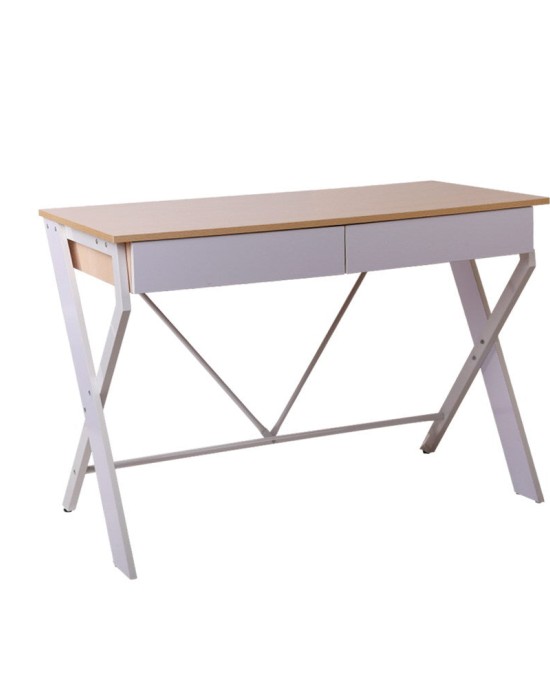 Metal Desk with Drawer – White with Oak Top