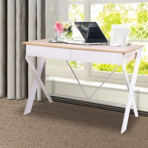 Metal Desk with Drawer – White with Oak Top