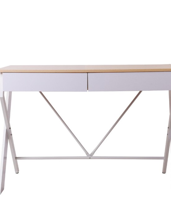 Metal Desk with Drawer – White with Oak Top