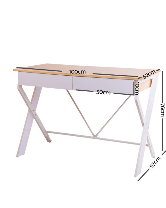 Metal Desk with Drawer – White with Oak Top