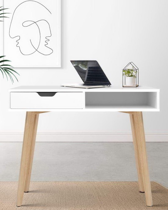 Wood Computer Desk with Drawers – White