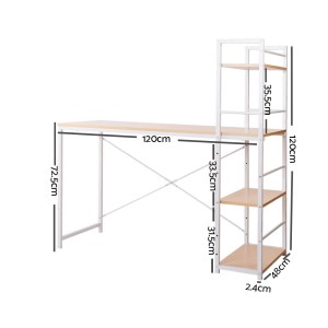 Metal Desk with Shelves – White with Oak Top