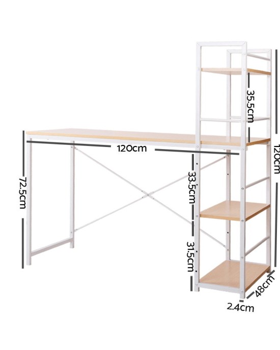 Metal Desk with Shelves – White with Oak Top