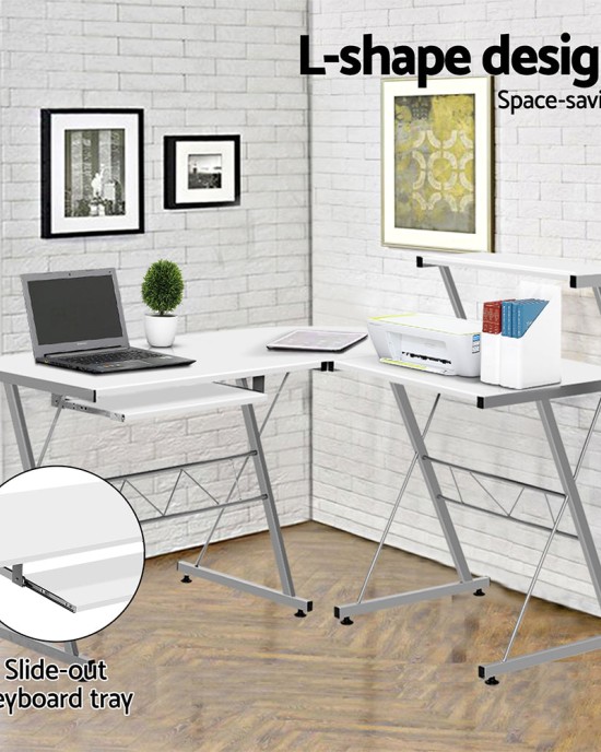 Corner Metal Pull Out Table Desk – White