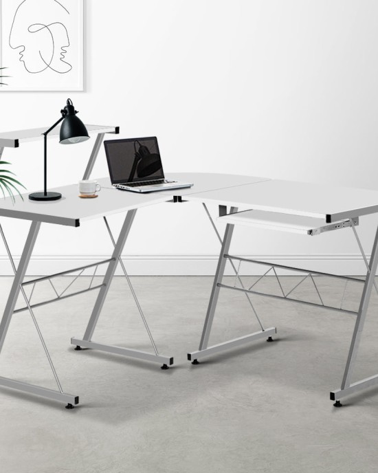 Corner Metal Pull Out Table Desk – White