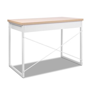 Metal Desk with Drawer – White with Wooden Top