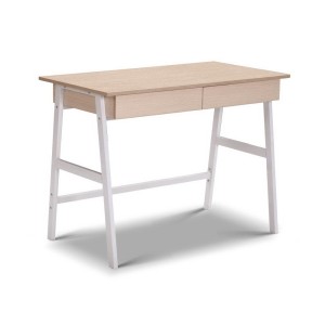 Metal Desk with Drawer – White with Oak Top