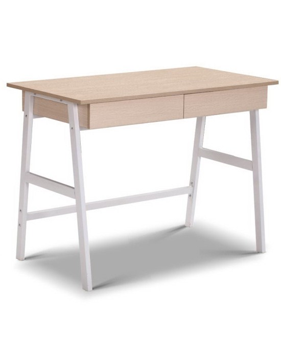 Metal Desk with Drawer – White with Oak Top