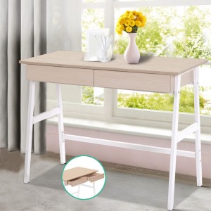 Metal Desk with Drawer – White with Oak Top