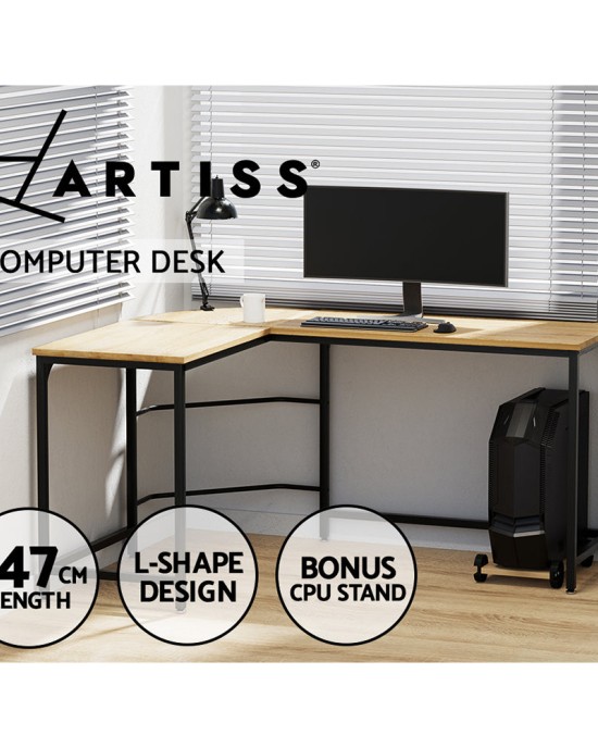 Corner Computer Desk L-Shaped Student Home Office Study Table Oak