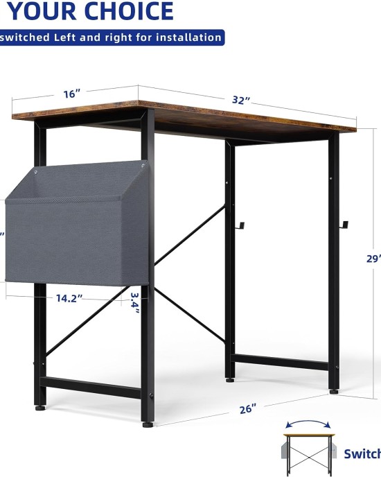 32&47 Inch Computer Desk for Small Spaces with Storage Bag