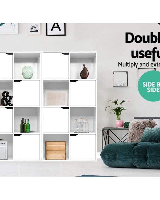 Display Shelf 8 Cube Storage 4 Door Cabinet Organiser Bookshelf Unit White