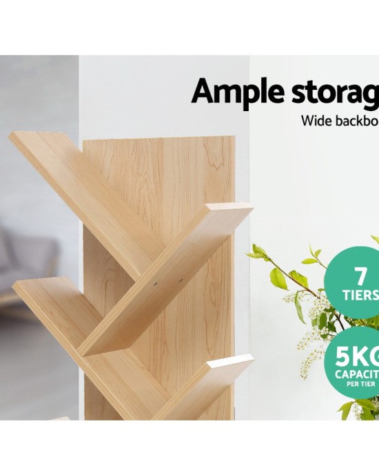 Display Shelf 7-Shelf Tree Bookshelf Book Storage Rack Bookcase Natural