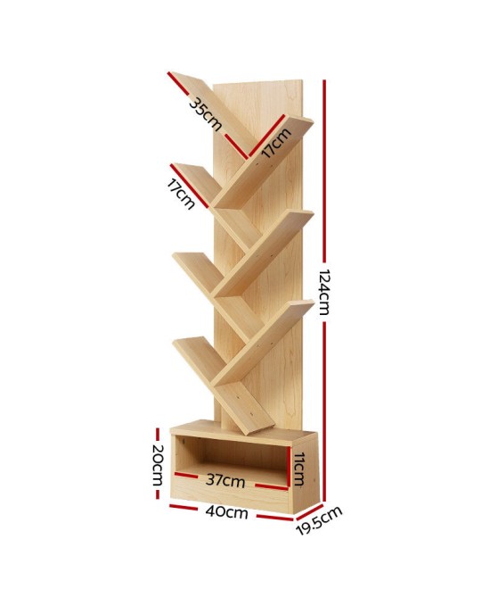 Display Shelf 7-Shelf Tree Bookshelf Book Storage Rack Bookcase Natural