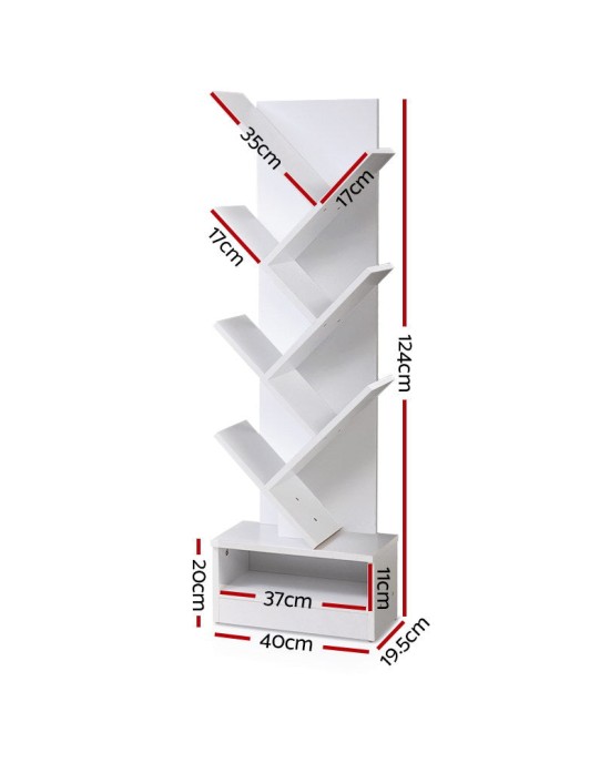 Display Shelf 7-Shelf Tree Bookshelf Book Storage Rack Bookcase White