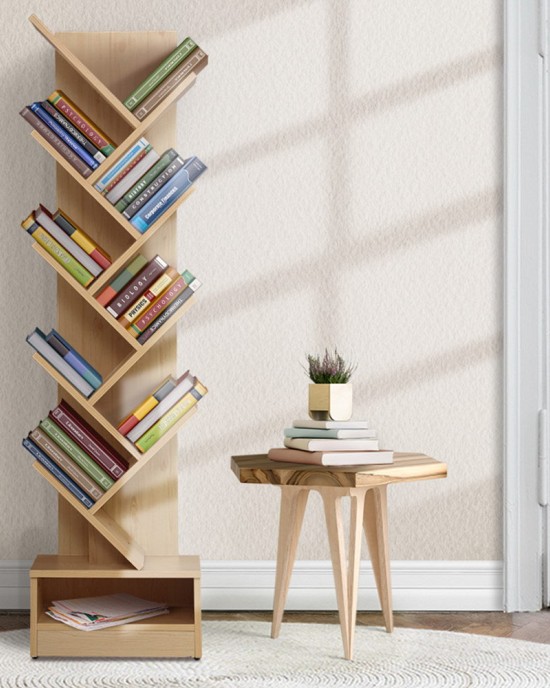 Display Shelf 9-Shelf Tree Bookshelf Book Storage Rack Bookcase Natural