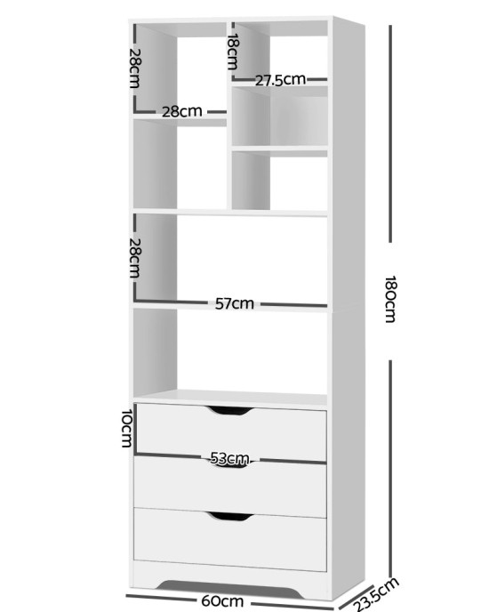 Shelving Unit with 3 Drawers – White