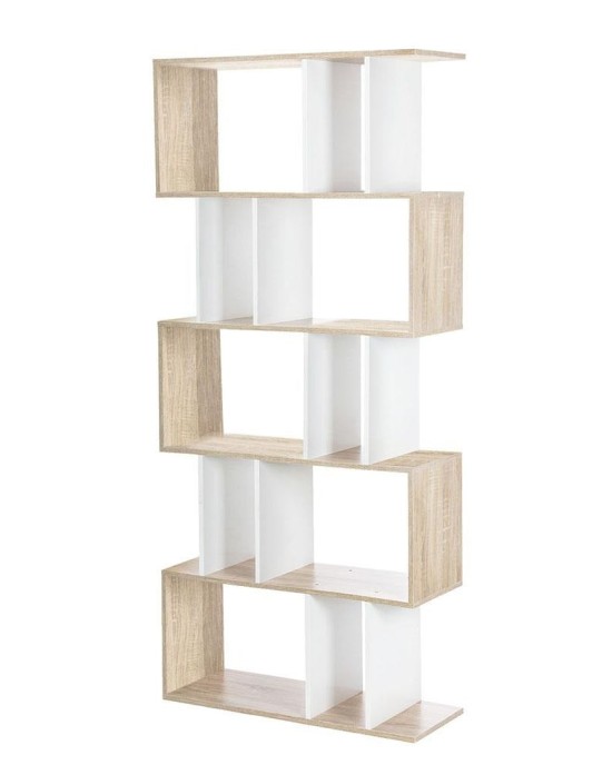 5-tier Zigzag Shelving Unit – White and Wood