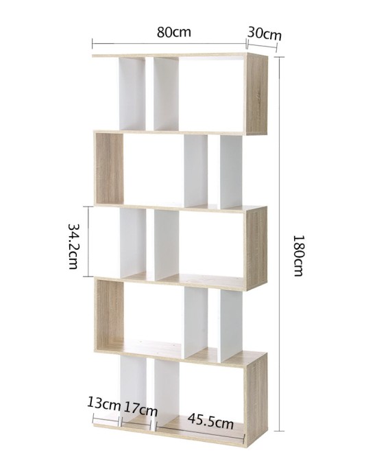 5-tier Zigzag Shelving Unit – White and Wood