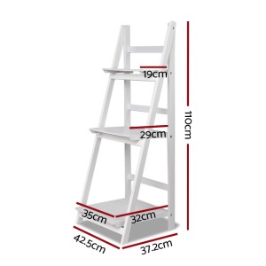 Display Shelf 3 Tier Wooden Ladder Stand Storage Book Shelves Rack White