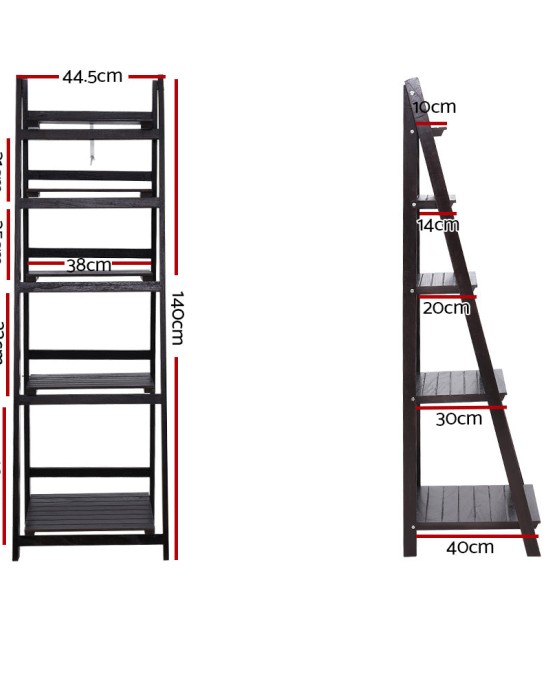 Display Shelf 5 Tier Wooden Ladder Stand Storage Book Shelves Rack Coffee