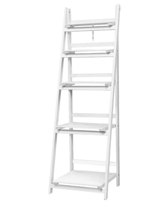 Display Shelf 5 Tier Wooden Ladder Stand Storage Book Shelves Rack White