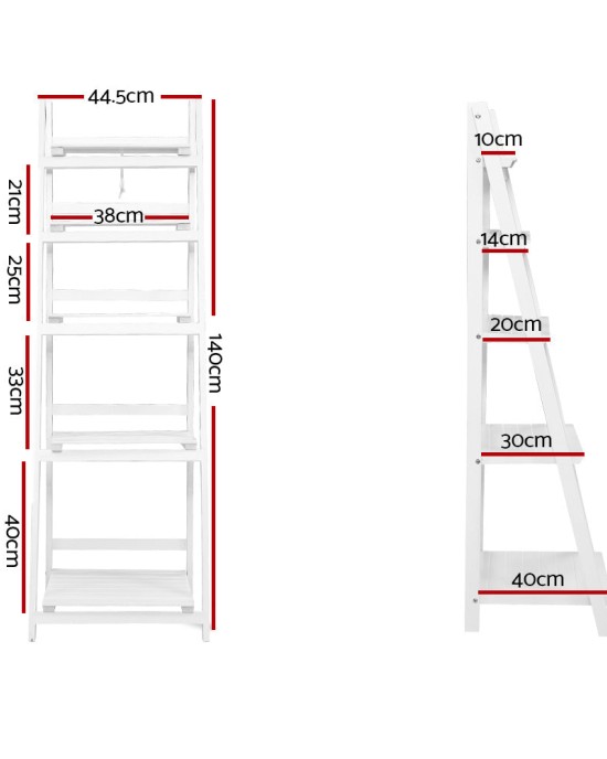 Display Shelf 5 Tier Wooden Ladder Stand Storage Book Shelves Rack White