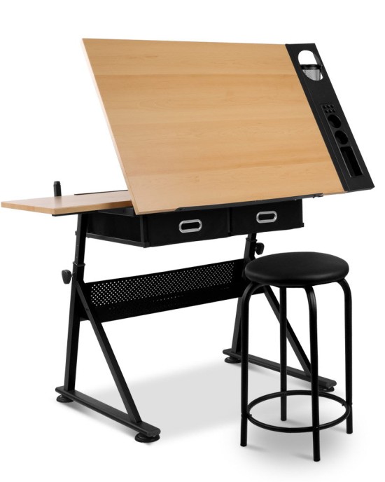 Tilt Drafting Table Stool Set – Natural & Black