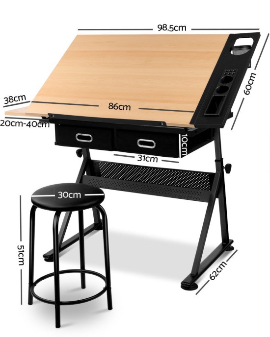 Tilt Drafting Table Stool Set – Natural & Black