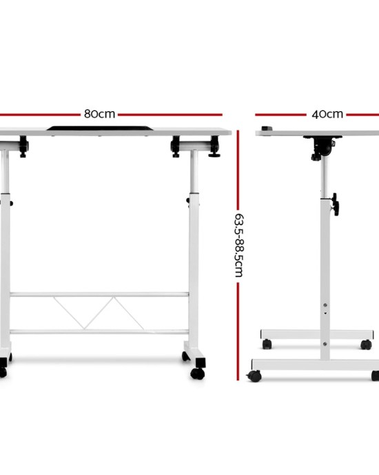 Portable Mobile Laptop Desk Notebook Computer Height Adjustable Table Sit Stand Study Office Work White