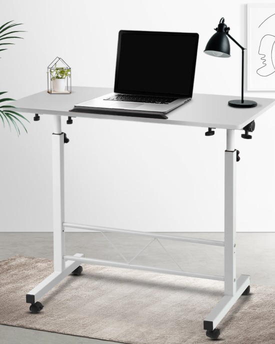 Portable Mobile Laptop Desk Notebook Computer Height Adjustable Table Sit Stand Study Office Work White