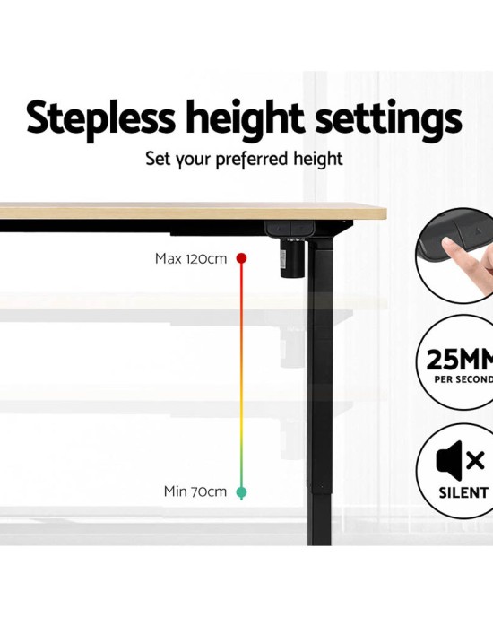 Electric Standing Desk Oak 140cm Motorised Adjustable Sit Stand Desks Black