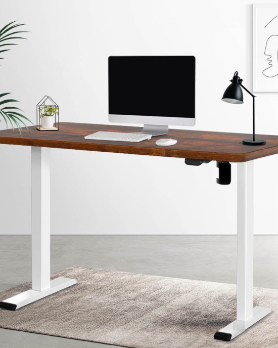 Electric Standing Desk Brown 120cm Motorised Adjustable Sit Stand Desks White