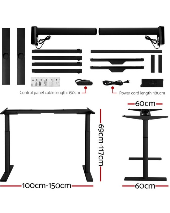 Electric Standing Desk 140cm Adjustable Sit Stand Desks Black Brown 140cm