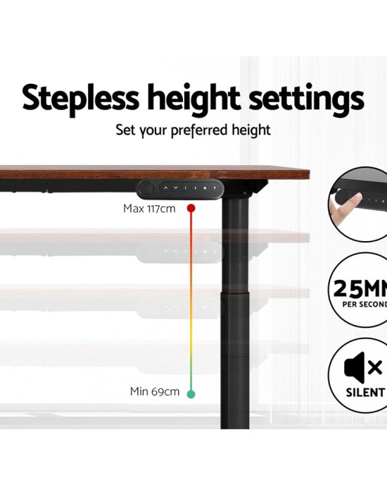 Electric Standing Desk 140cm Adjustable Sit Stand Desks Black Brown 140cm